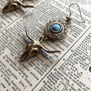 Hand Beaded Buffalo Skull Earrings